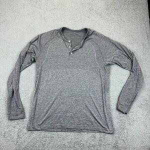 Lululemon Metal Vent Tech Long Sleeve Henley Mens XL Gray T Shirt Athletic